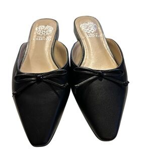 Vince Camuto Palulli Black Flat Mules with Bow Accent – Size 8